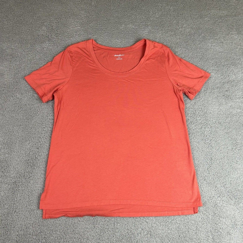 Eddie Bauer Shirt Women Large‎ Orange Scoop Neck Short Sleeve Side Slits